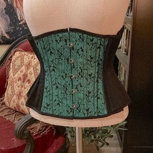 Emerald green gothic victorian underbust steel boned corset size 20 Restyle